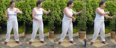 home qigong  exercise- - cloud hands in horse riding stance 